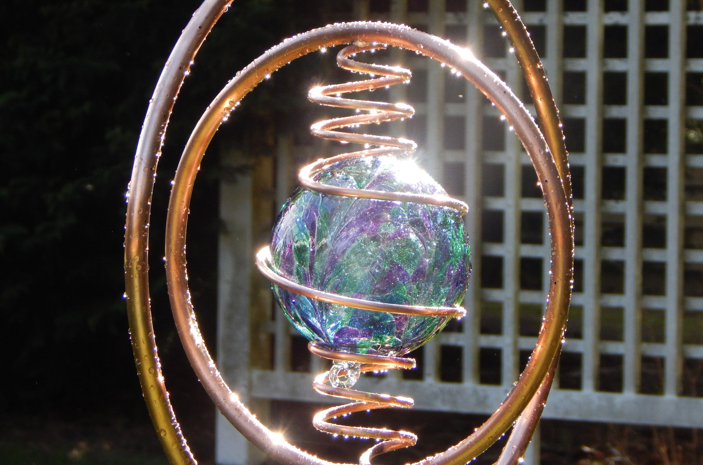 Spinning Copper Sprinklers with Colorful Blown Glass