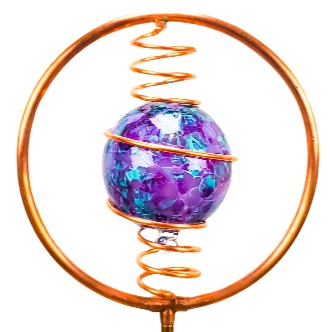Copper spinning hoops sprinkler with lavender and blue glass ball